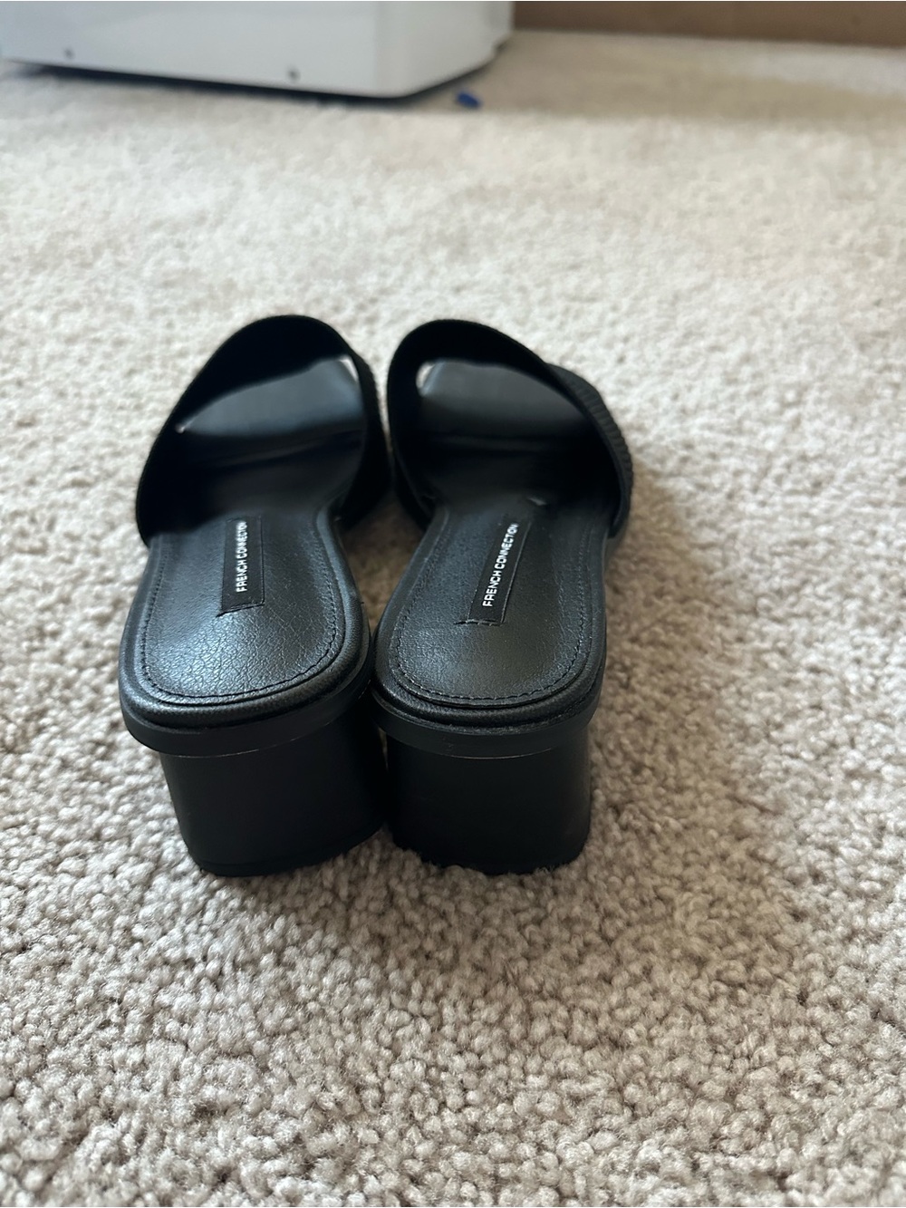French Connection Black Ribbed Square-Toe Slide Mules - Picture 3 of 6